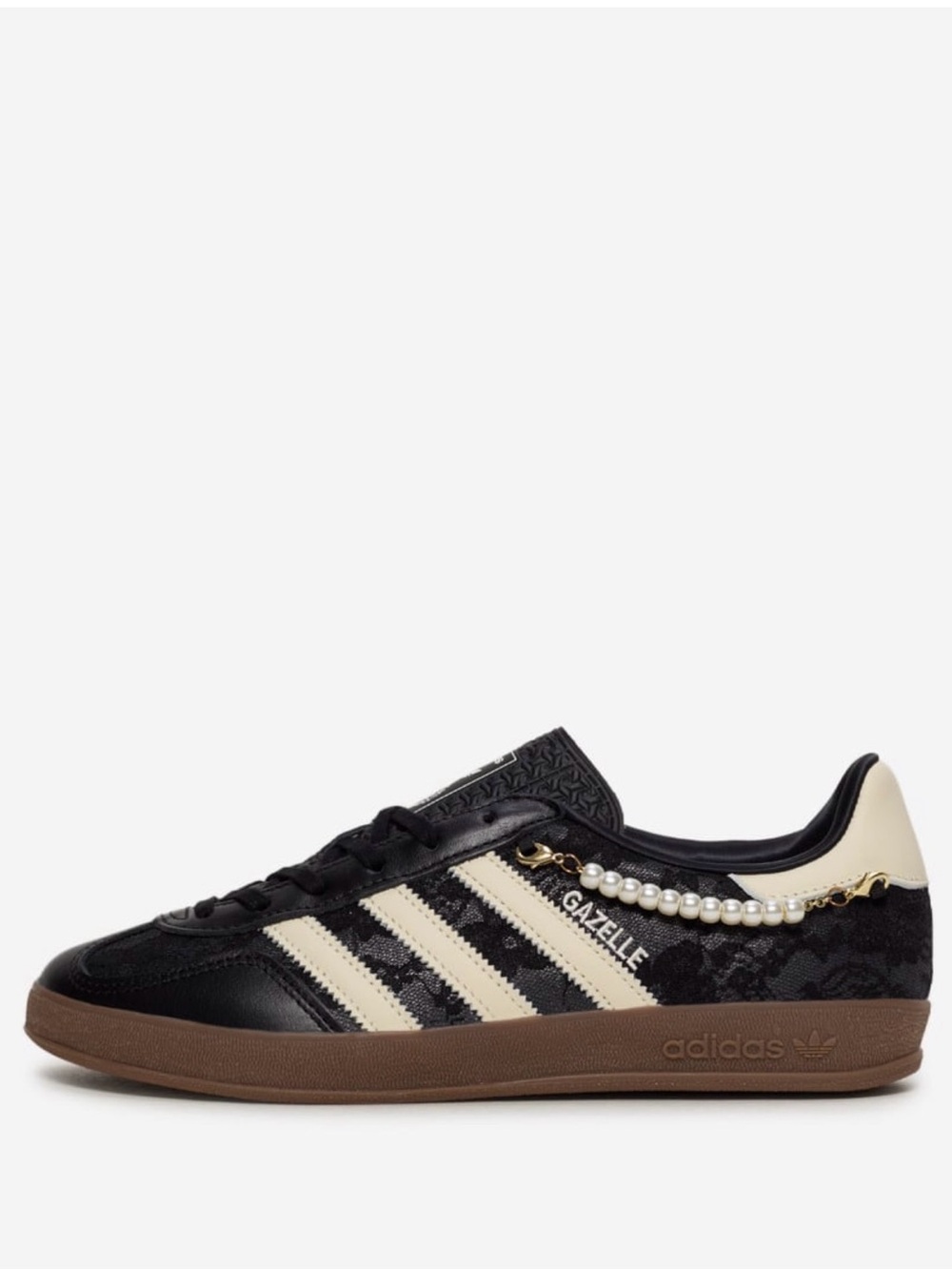 adidas Gazelle Women's Black, Cream & Brown Leather Sneakers with Pearl Chain